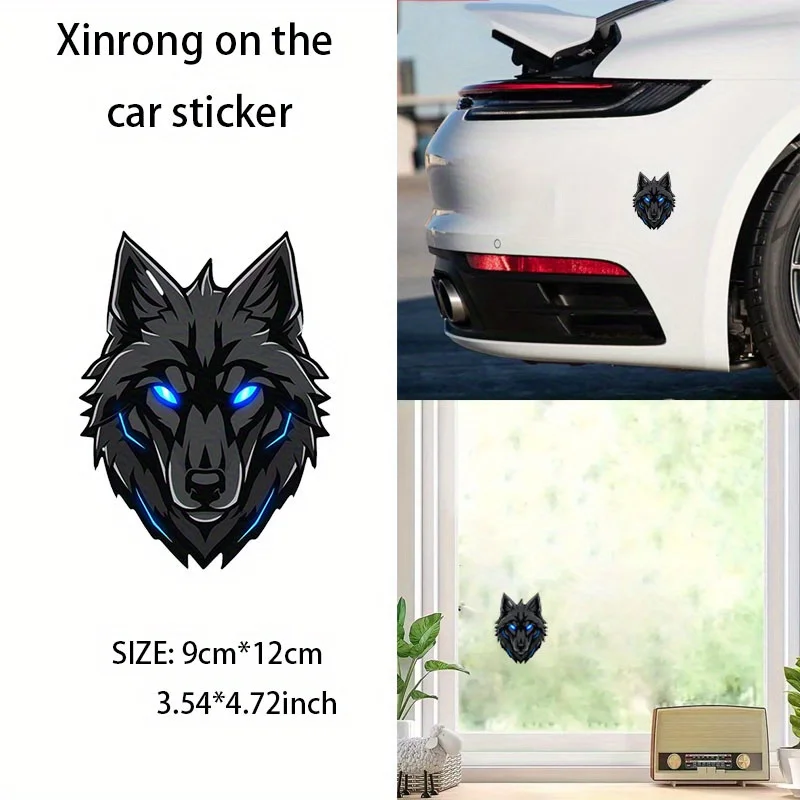 1PC Neon Blue-Eyed Wolf Decal - Edgy Waterproof Vinyl for Laptops, Cars & Gadgets - Ideal for Wildlife & Cyber Style Lovers