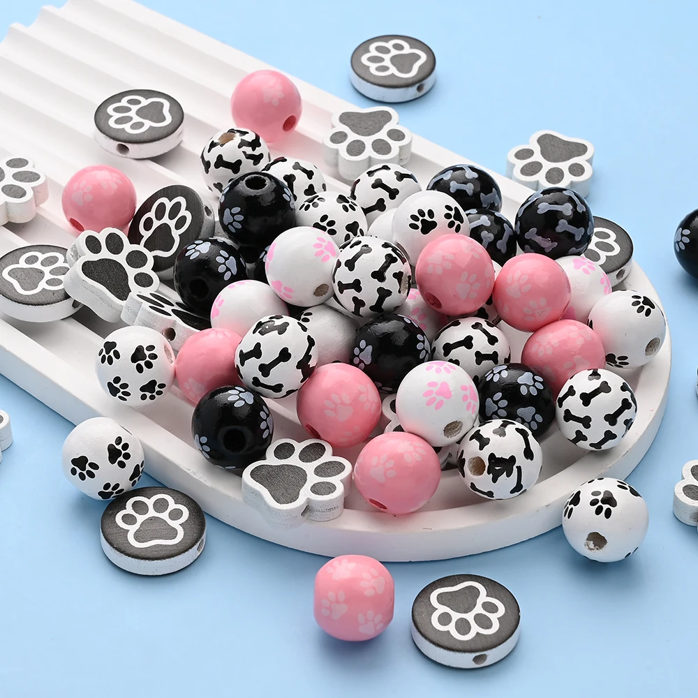 40Pcs Food Grade Teether Beads Random Mixing Claw Shaped Round Wooden Bead For DIY Pacifier Chain Teething Necklace Making