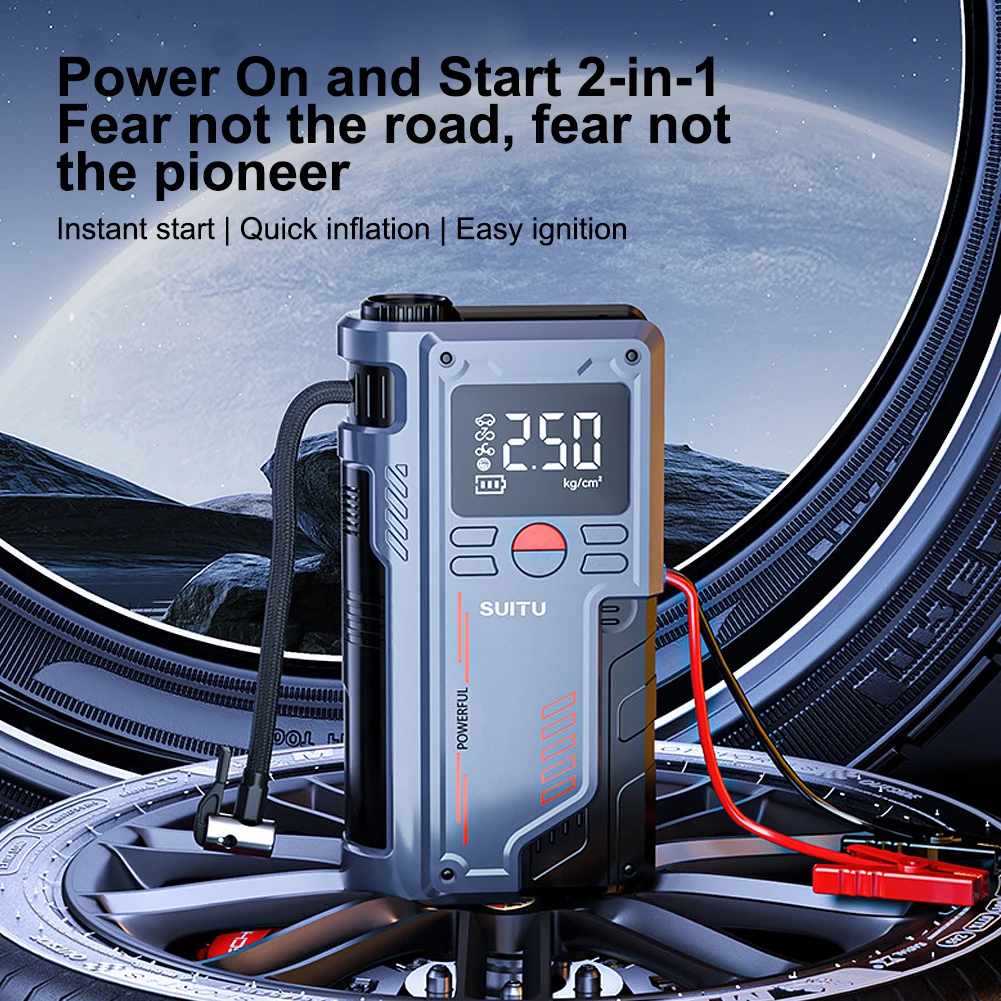 1000A Car Jump Starter Power Bank 4 In 1 Air Compressor Tire Inflator 20000mAh Portable Battery Booster With LED Flashlight