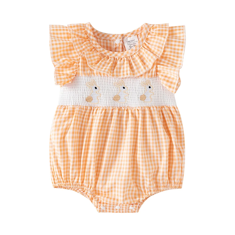 roupa-de-verao-para-bebe-menina-macacao-com-estampa-xadrez-e-bordado-0-6-meses-super-fofo-para-engatinhar