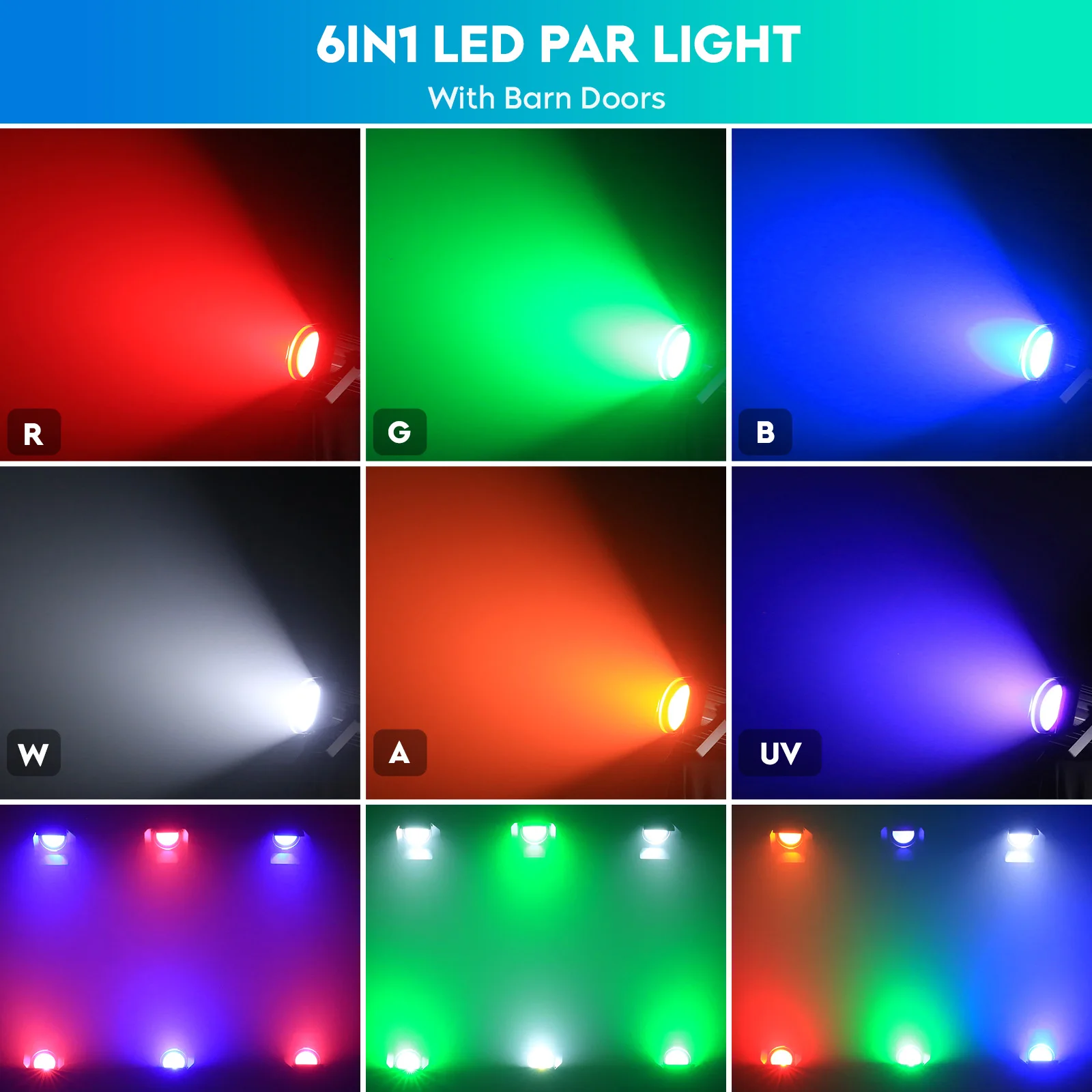 Yiflamefly 200W LED COB Par Lights With Barn Doors 6IN1 RGBWA UV Linear Spotlights DJ Light DMX512 Stage Light For Wedding Party