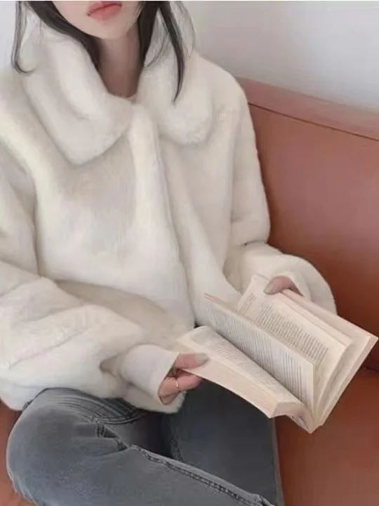   Or manteau de fourrure femme Chic blanc vêtements d'extérieur d'hiver Premium sensation longue fermeture à glissière Stand Fit Polyester