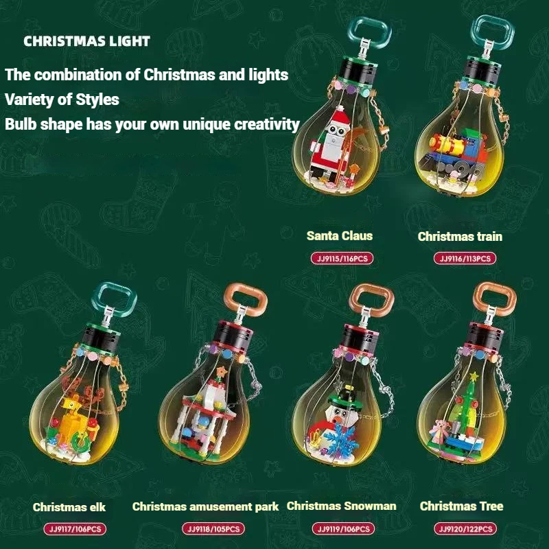Brinquedos de blocos de construção de presente de surpresa de Natal, montagem de modelo de casa de árvore de trem de Natal de Papai Noel, presente de feriado infantil