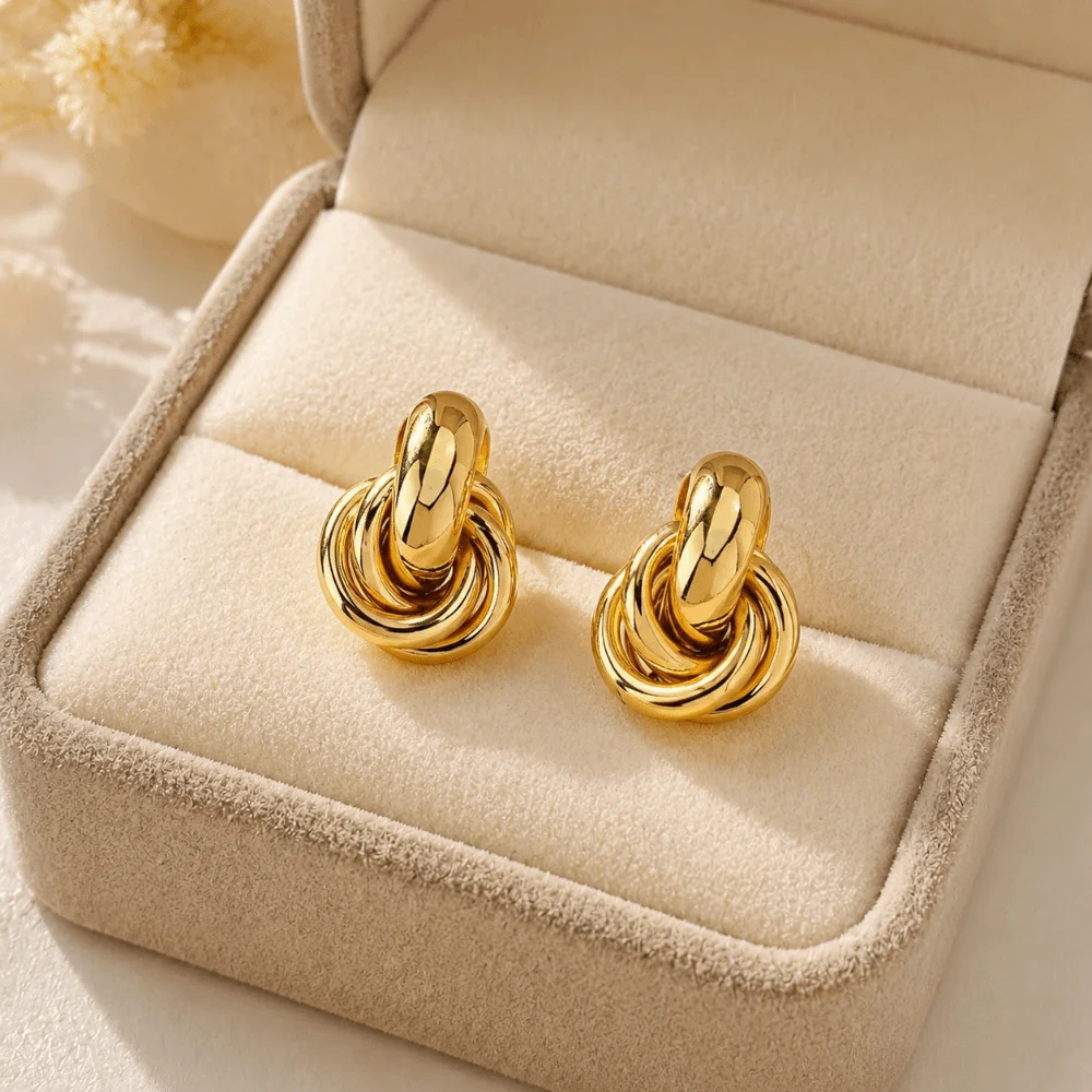 Geometric Knot Earrings Irregular Multi-layer Design Metal Stud Earrings Chunky Style Vintage Twist Earrings Women Jewelry