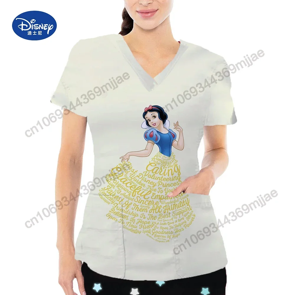 

Summer Short Sleeves Cartoon Pocket T-shirts for Girls V-neck Design Women's Tops