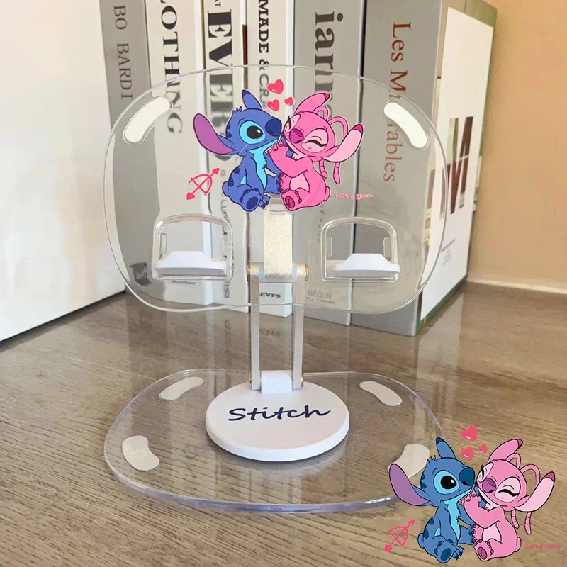 Disney Stitch Telescopic Phone Bracket Cute Cartoon Figures 720 Degree Rotation Transparent Desktop Tablet Stand Adjustment Gift