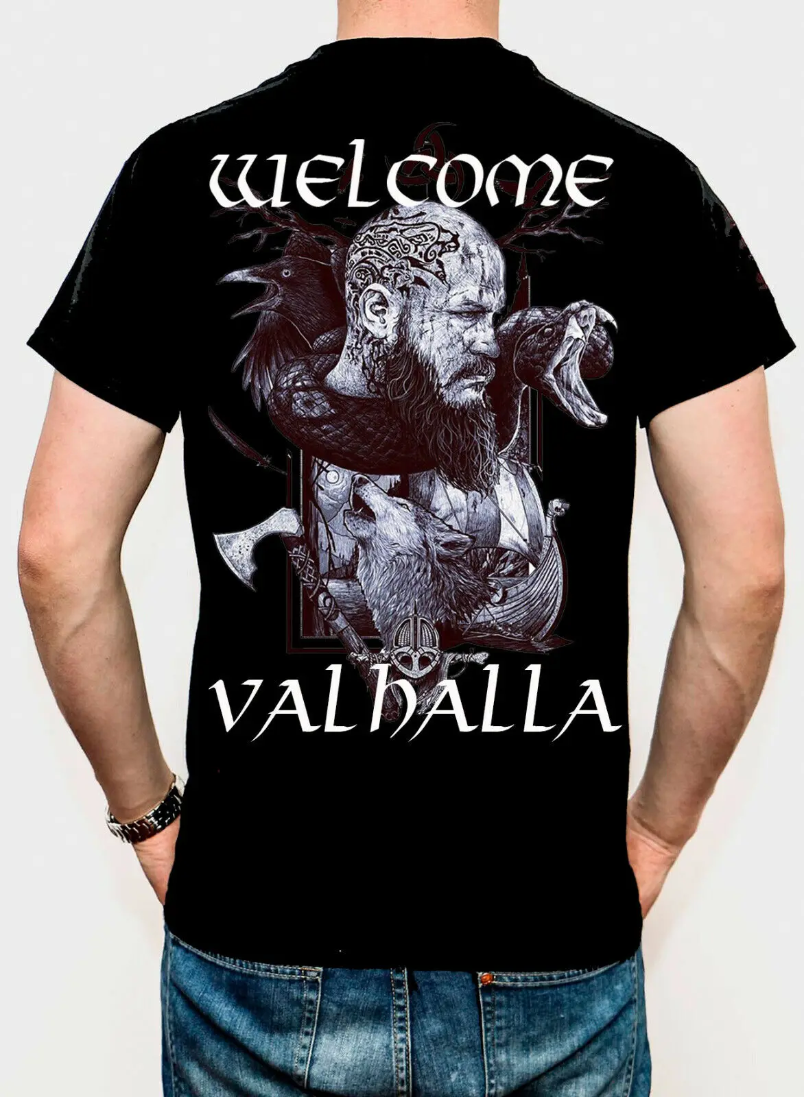 2 Sides Welcome Valhalla Ragnar Wikinger Runen Germanen Shirt Herren Men's 100% Cotton Casual T-shirts Loose Top Size S-3XL