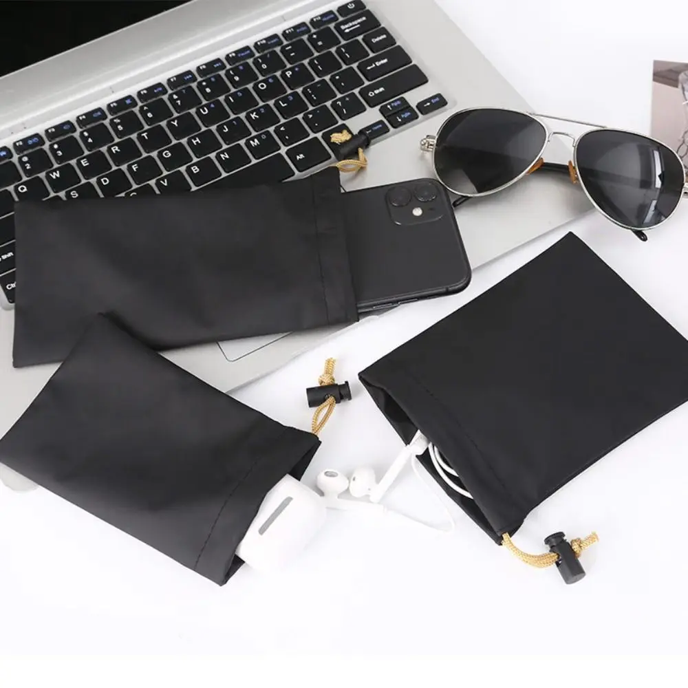 PU Leather Phone Storage bag Large Capacity with Draw String Power Bank Case Black Waterproof Headphone Case Pouch