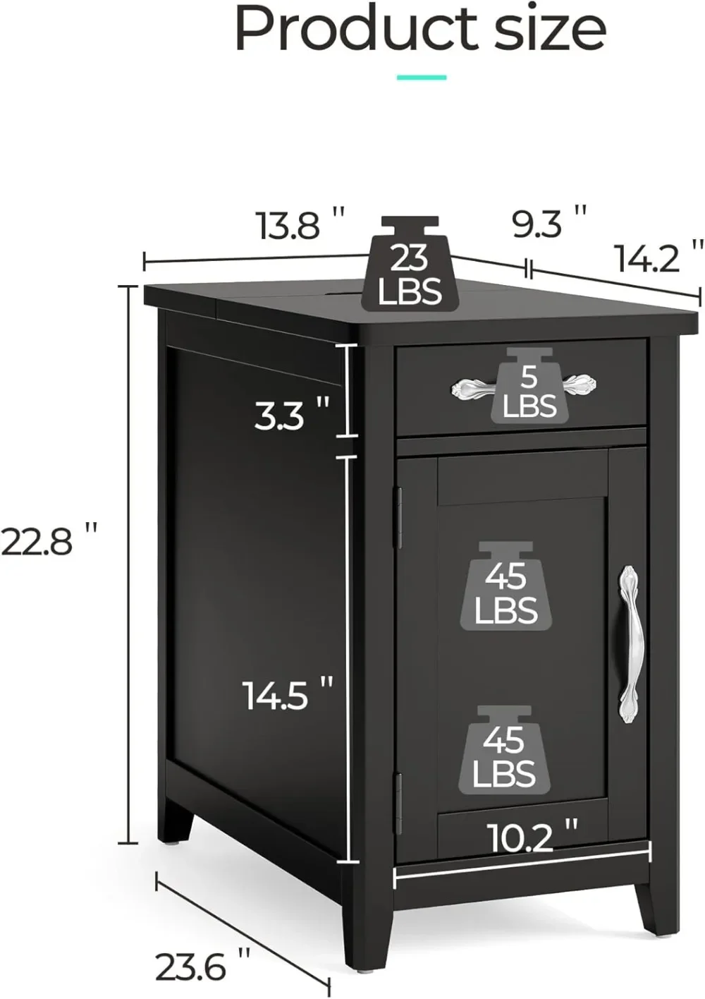 Farmhouse End Table with Charging Station, Narrow Side Table for Living Room, Sofa Side Table with Drawer and Storage Cabinet