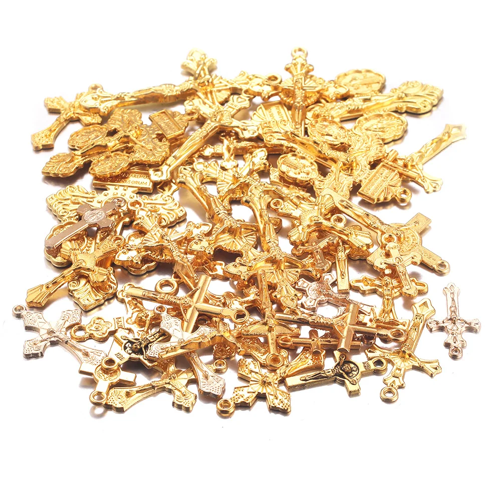 50Pcs random mixed sending alloy 3-way connector pendant ,cross charms pendant prayer bead pendant, metal jewelry accessories