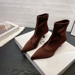 Botas Mujer Invierno 2022 Fashion Ankle Boots Pointed Elastic Boots Autumn Stiletto Boots Workplace Women's Shoes Botines Mujer