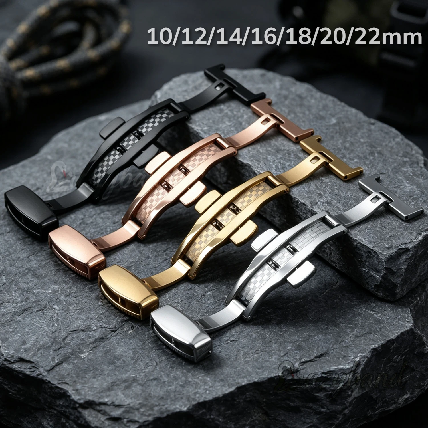 Stainless Steel Butterfly Deployment Buckle Thickened Watch Band Universal Replace Clasp for Leather 10/12/14/16mm/18mm/20mm22mm