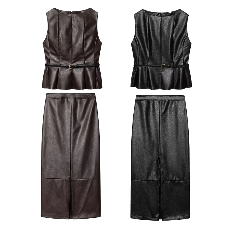 New Arrival Elegant Female Commuting Matching Outfits Solid Vest Top With Midi Straight Skirt Set Fashionable Lady Streetwear