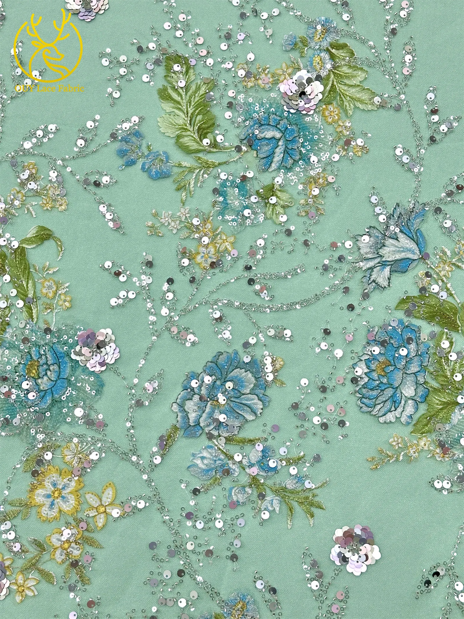 Elegante DIY handgemachte Stickerei-Blumenspitze, afrikanische Perlen-Spitze, französische Pailletten-Tüllspitze für Hochzeitskleid-Design – Detail 18