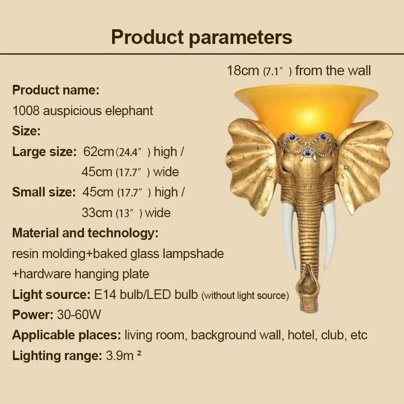 ABEL Modern Elephant Wall Lamp Interior LED Creative European Resin Gold Sconce Lights for Home Living Room Corridor