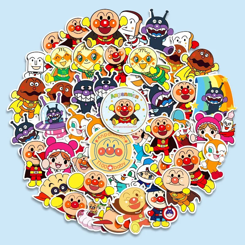 50pcs Cartoon Anime Anpanman Graffiti Stickers Cute Tablet PC Water Cup Mobile Phone Shell Creative Decorate Children\'s DIY Toy