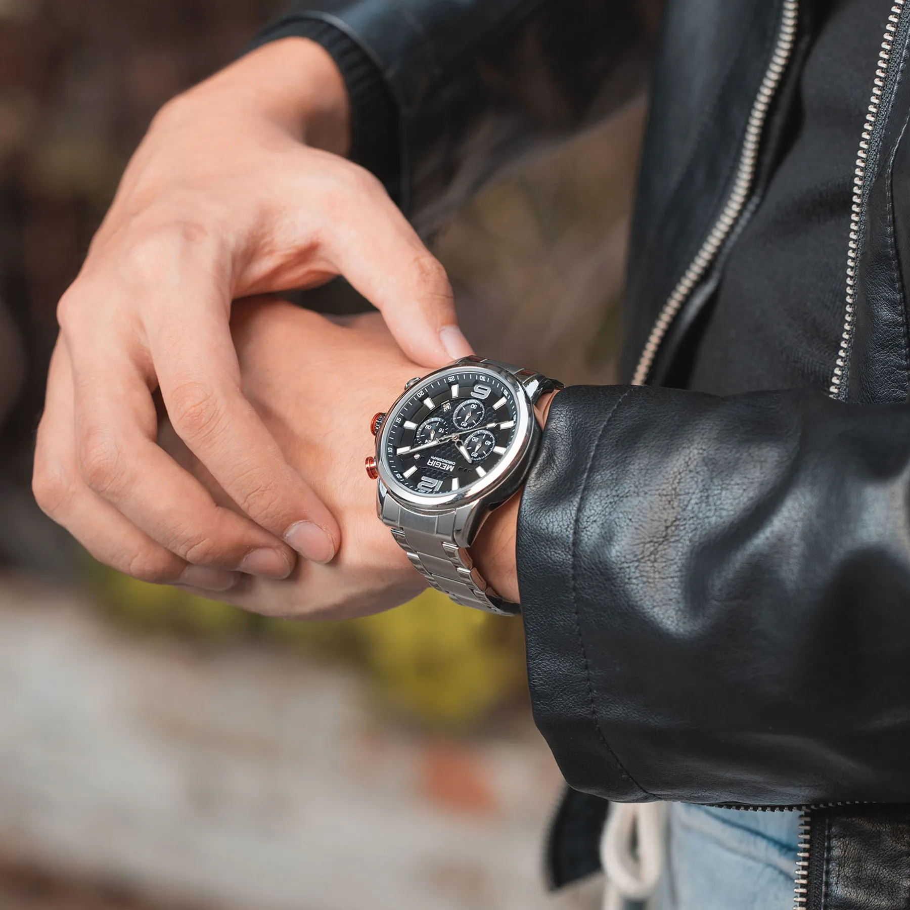 MEGIR Men Casual Business Watch Multi-functional Quartz Sport Wristwatch Chronograph Waterproof Luminous 24-hour Auto Date Clock