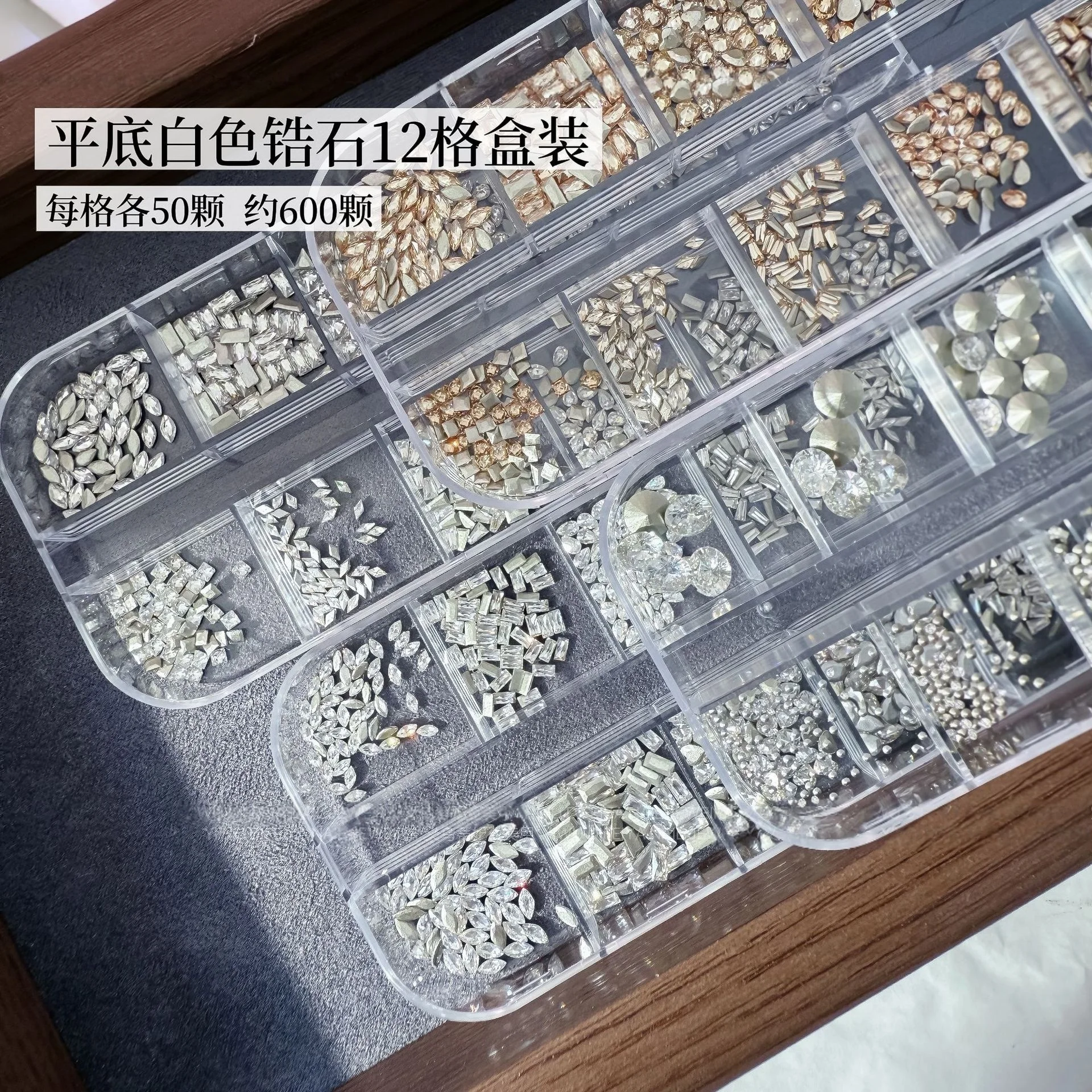 High Quality Mixed Flat/Pointed Back Zircon Rhinestones Kit 12 Grids Assorted Sizes Shiny Nail Art Charms DIY Manicure Supplies