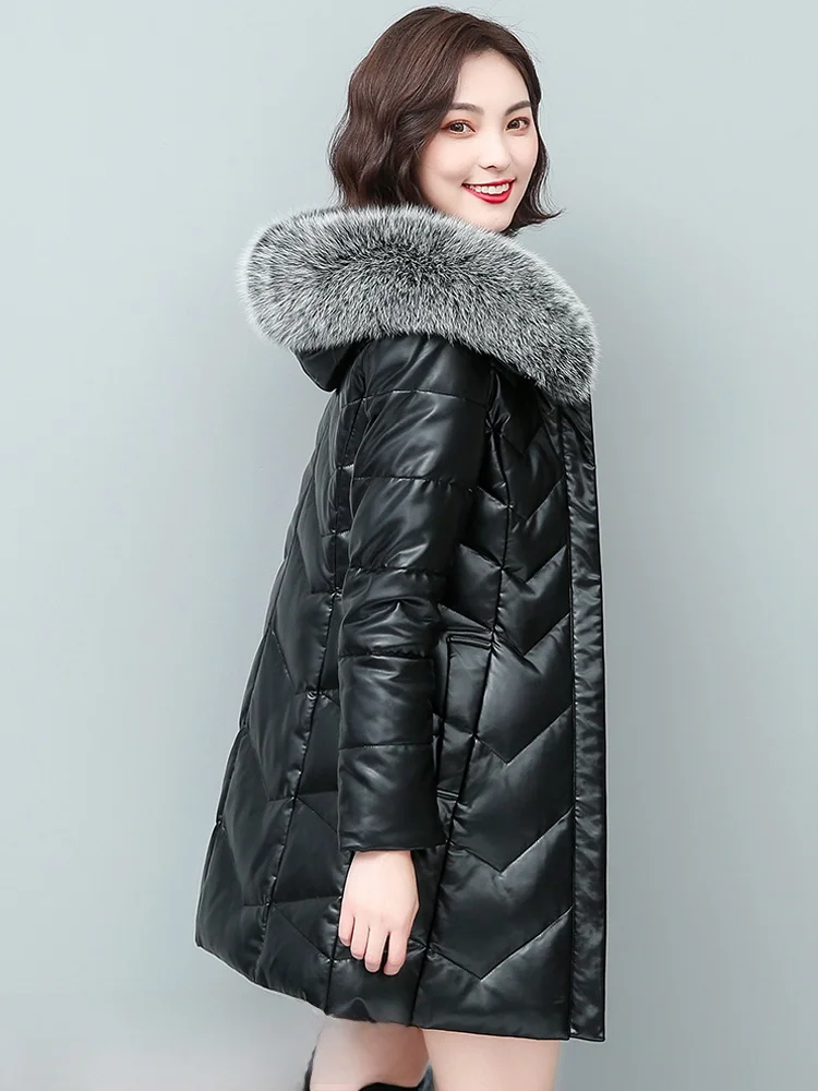 

Winter Thiened Genuine Leather Fur Jaet Women's Mid-Length Faionable Korean Sle Slim Fit eepskin Coat Ting
