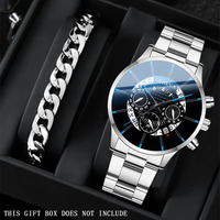 2 Pcs/set  Men's Fashion Watch Alloy Strap Men Watches Business Casual Men's Wrist Watches and Watches Bracelets Are Men's Gifts