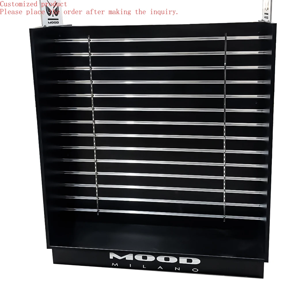 

Custom.Double Sided H Shaped MDF Slatwall Display Stand - Black Color