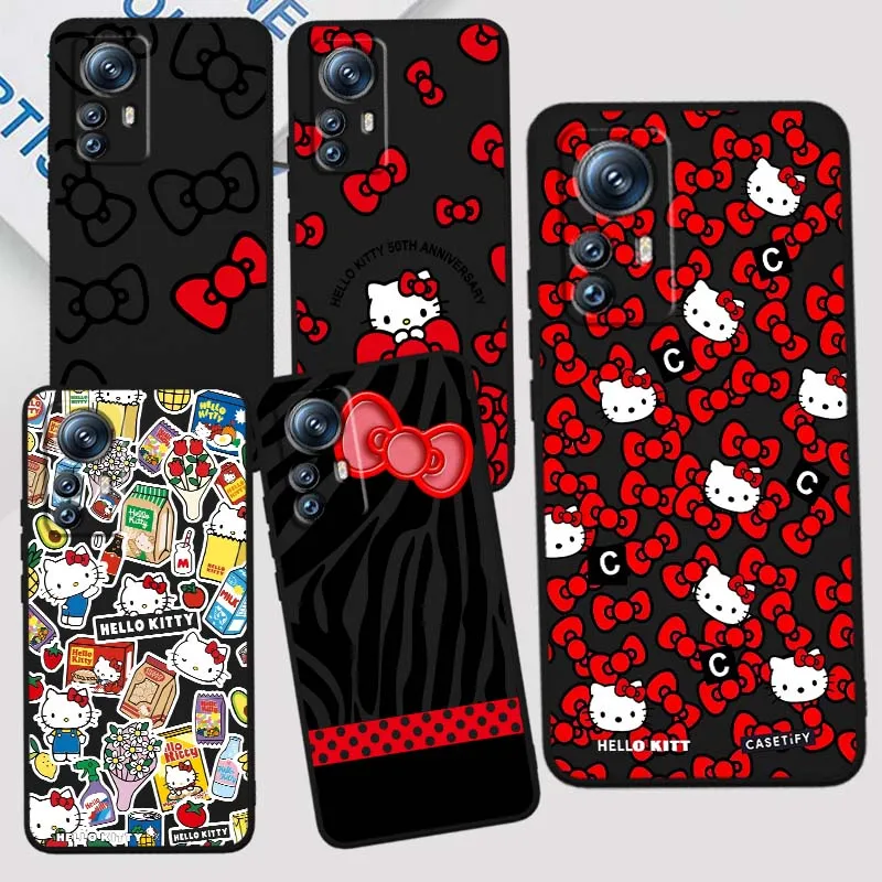

Sanrio Cartoon Hello Kitty bow For Xiaomi Mi 15 14 13 13T 12 12T 12S 11 11i 11T Pro Ultra Lite 5G Black Soft Cover Phone Case