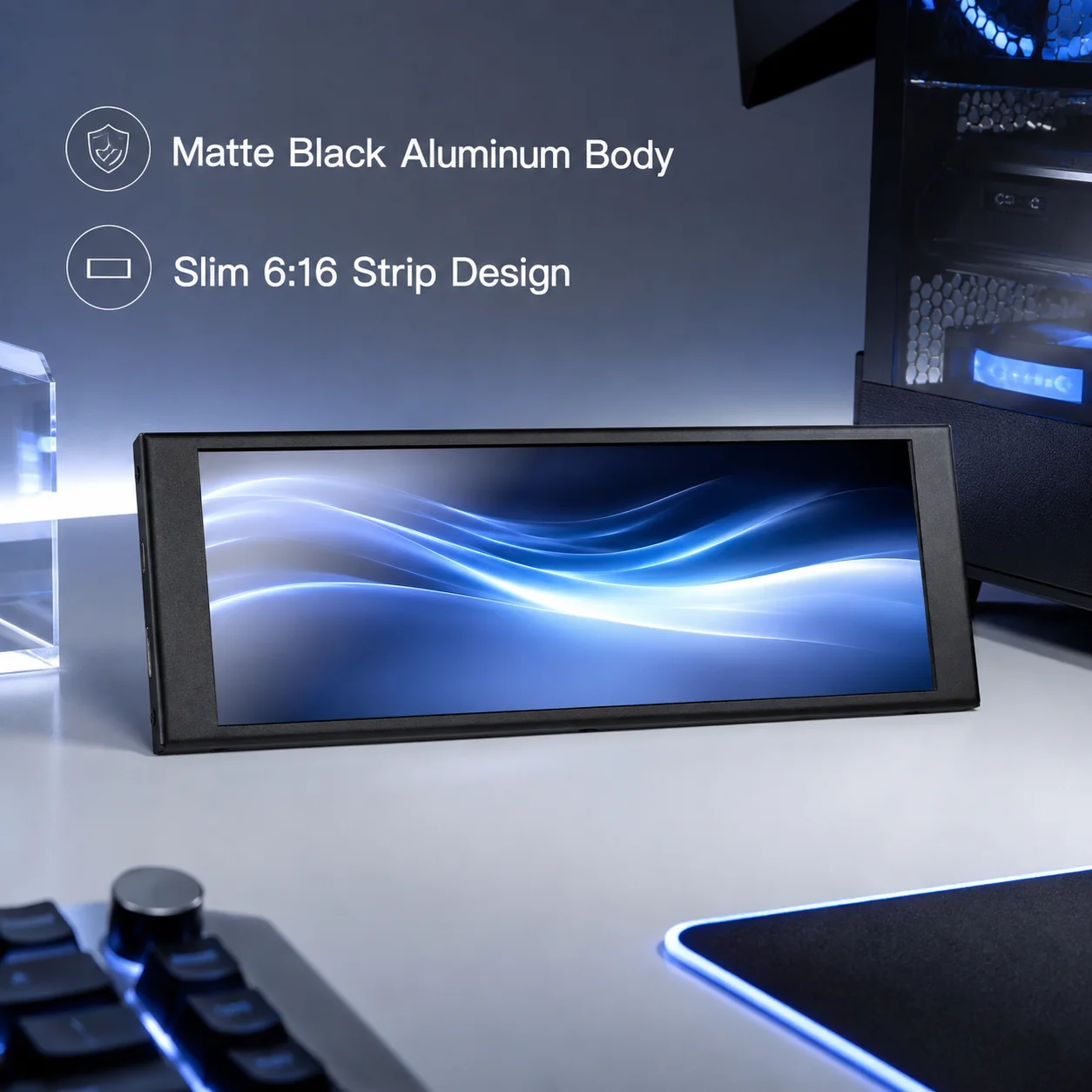 LESOWN 6.9 Inch Portable Monitor Vertical Screen 480x1280 Mini Display USB Powered HDTV Secondary Screen for PC Case DIY Project