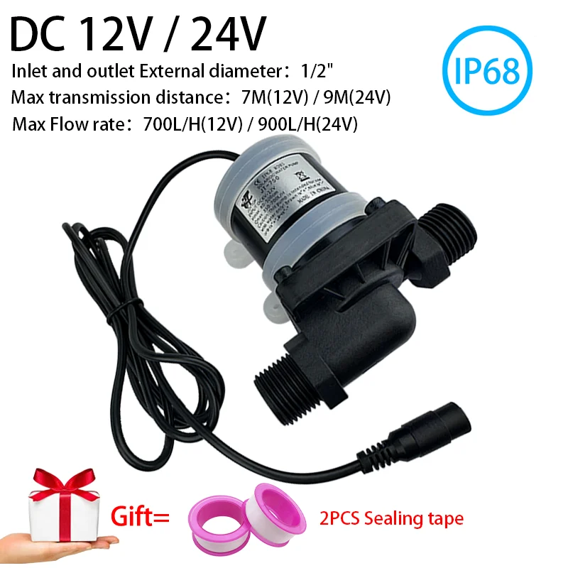 

IP68 DC 12V 24V 900L/H Stainless Steel Shaft Brushless 1/2" Water Pump Solar Water Heater Shower Cycle Booster Pump