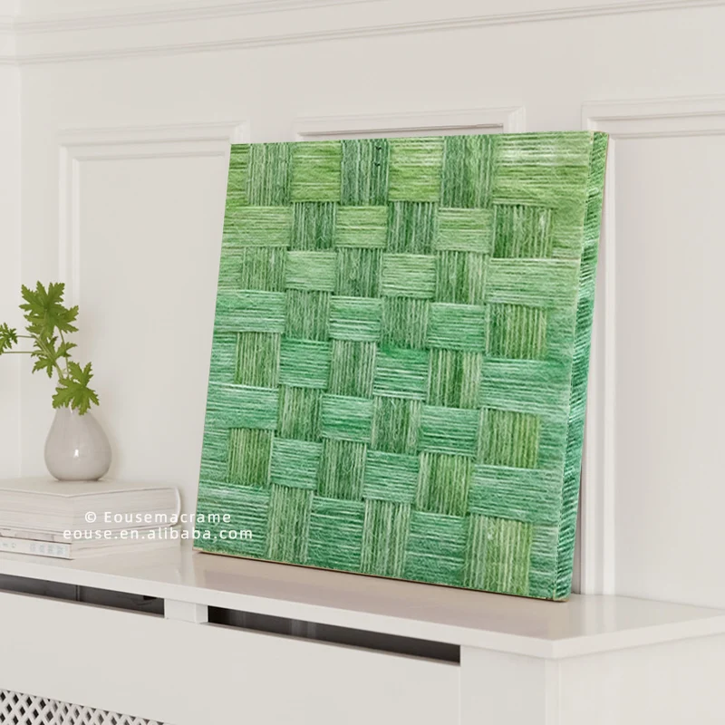 

Green square Macrame Knitted Thread Wall Hanging Art Drawing Custom Office Nursery Room Apartment Home Decor
