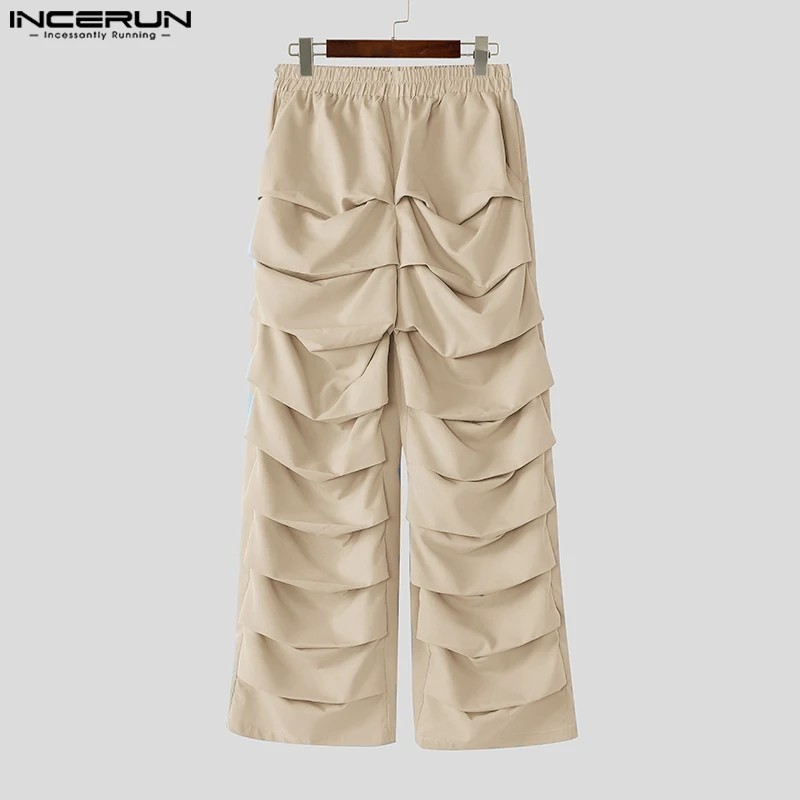 INCERUN 2024 American Style Trousers Stylish Men Pleated Design Layered Long Pant Casual Well Fitting Male Solid Pantalons S-5XL