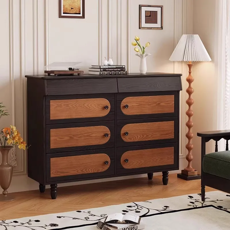 Ash wood eight-bucket cabinet, shoe cabinet, household locker, retro drawer storage