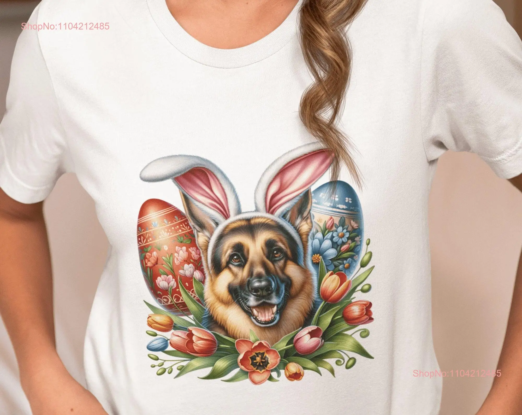 Easter German Shepherd T Shirt Floral Dog Lover Spring Pet Owner Festive Animal PrinT Unique Egg Top