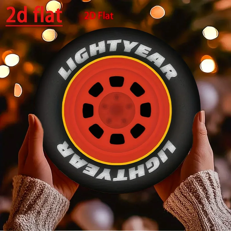 1pc 8Inch Round Lightyear Tire Plaque 2D Flat Red Yellow Wall Art for Bar Garage Game Room Man Cave Ornament