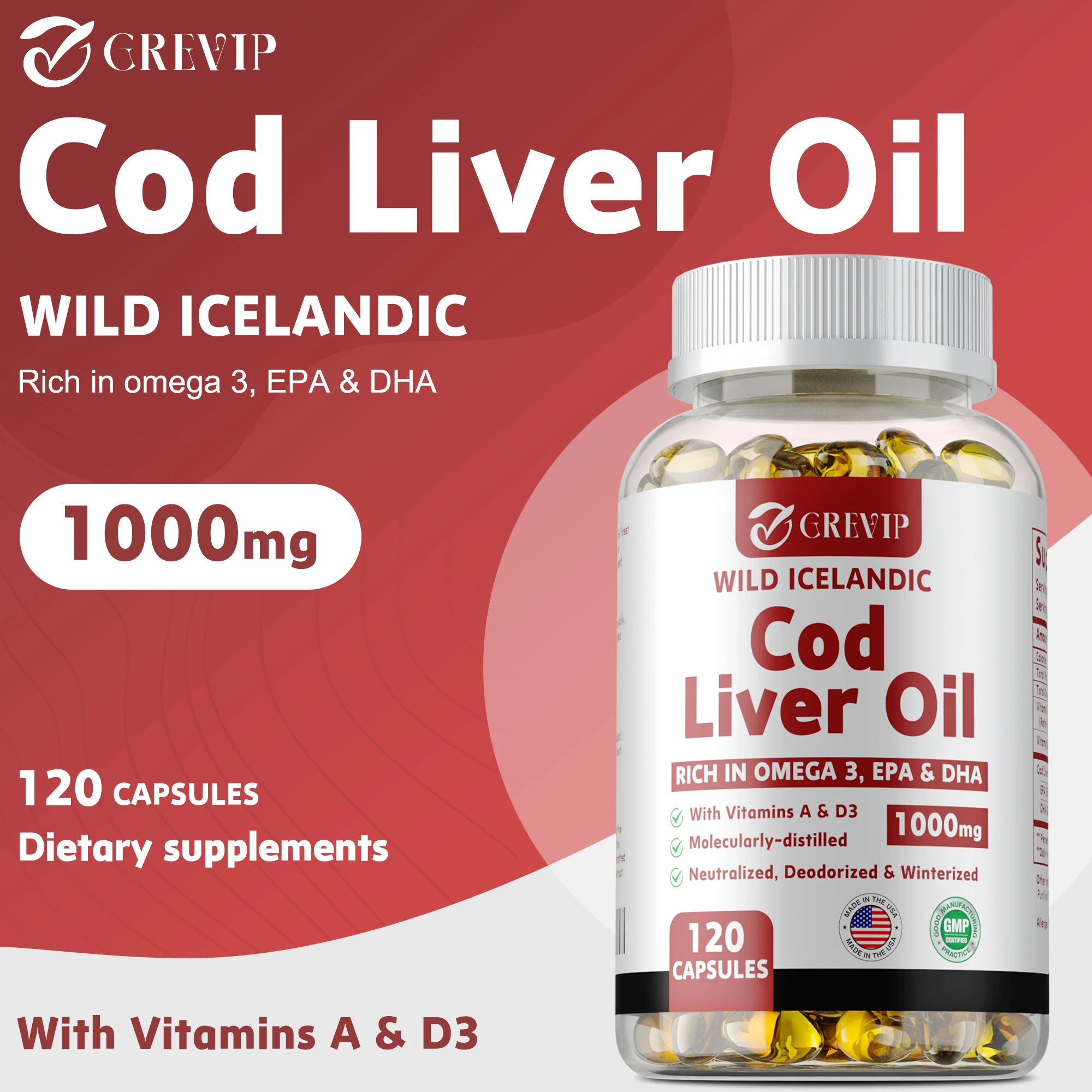 

Cod Liver Oil Capsules - Boosts Immunity, Supports Joint and Brain Health, Improve Memory and Intelligence, with Omega-3 EPA,DHA