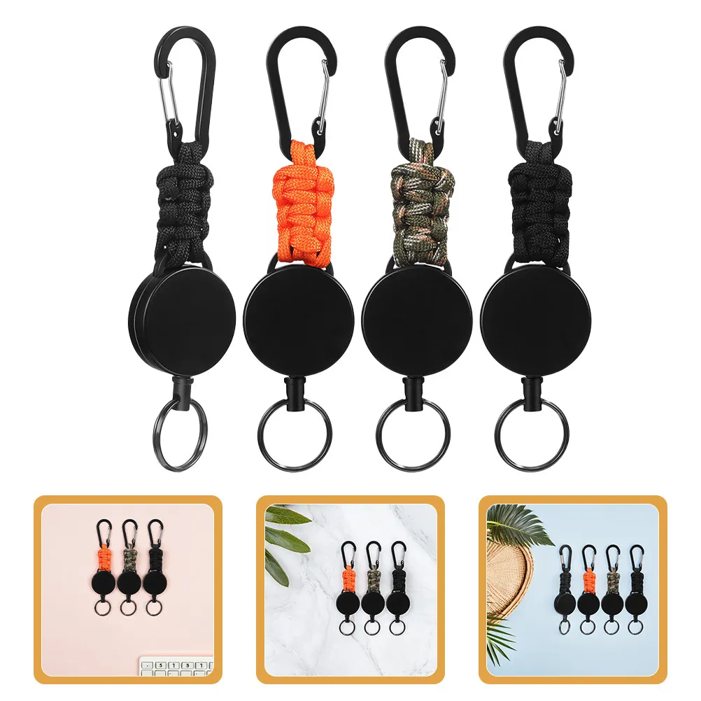 4Pcs Retractable Keychain Stylish Simple Appearance Multi Functional Belt Buckle Portable Reel Keychains for Men Women