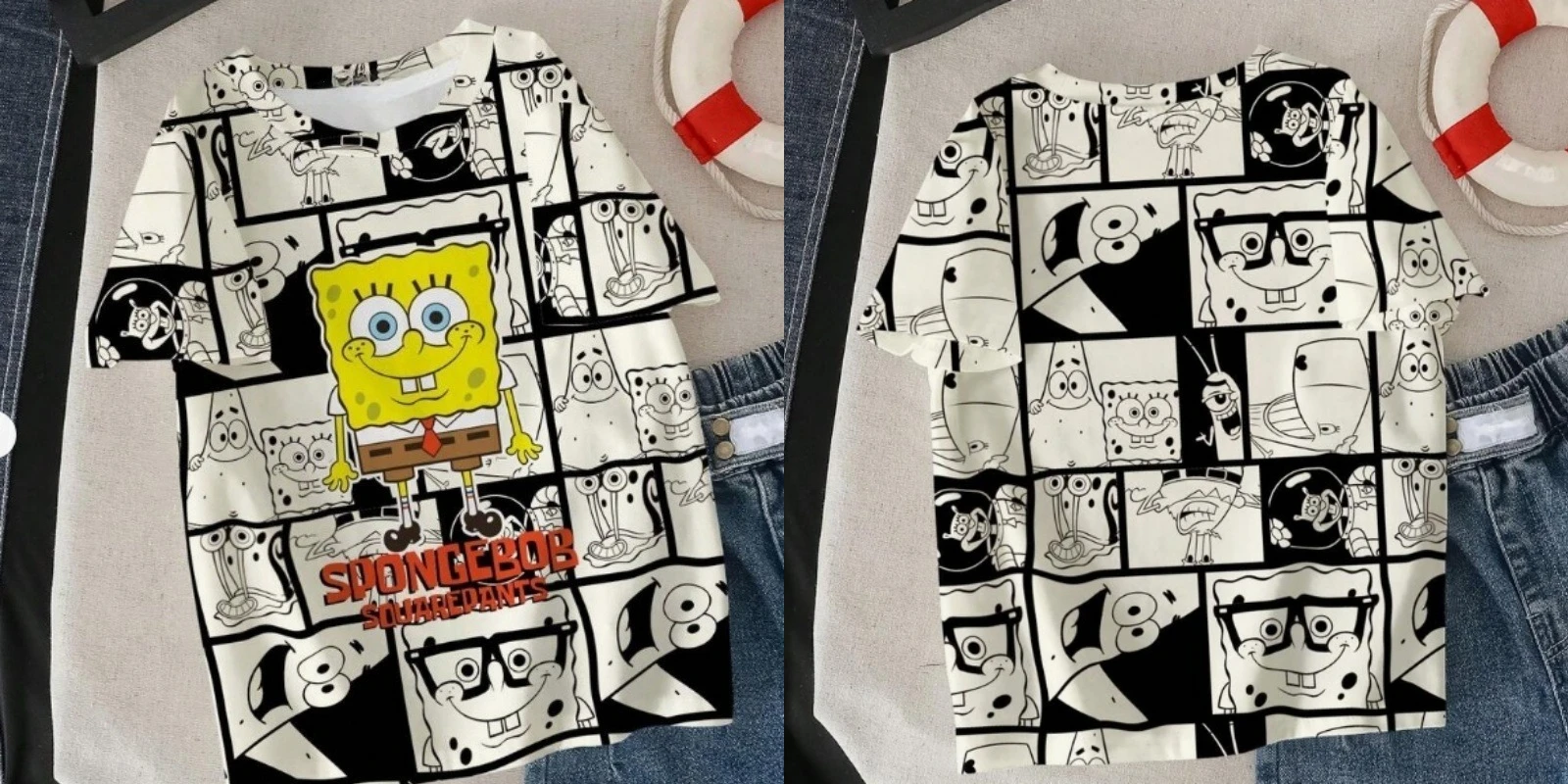 SpongeBob Schwammkopf Anime 3D-gedrucktes Kinder-T-Shirt, Unisex, Sommer, atmungsaktiv, leicht, Cartoon-Muster, T-Shirt-Oberteil – Detail 5