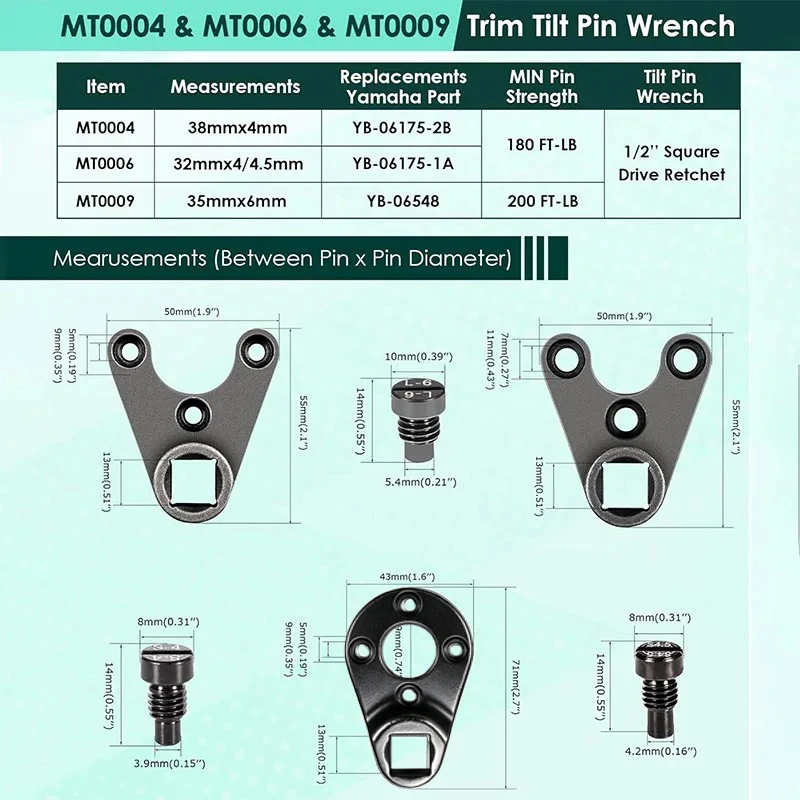 Metal Outboard Trim Tilt Pin Wrench Tool Set - MT0004 & MT0006 & MT0009 for Yamaha Suzuki Johnson vinrude