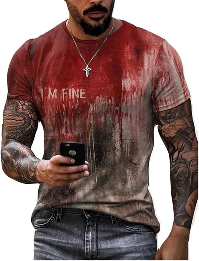 3D Printed Horror Bloody T Shirt 2025 Mens Casual Fashion Street Short Sleeve TShirt Mens Designer Clothes Woman O-neck Tee Tops image 6