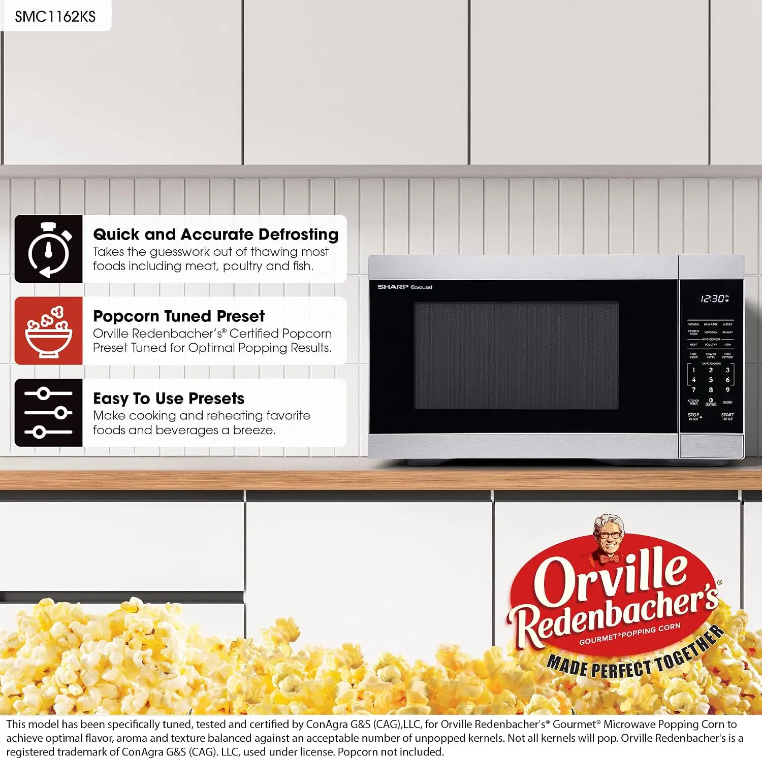 Countertop Microwave Oven with 1.1 Cubic Feet Capacity, 1000 Watts, Stainless Steel Finish