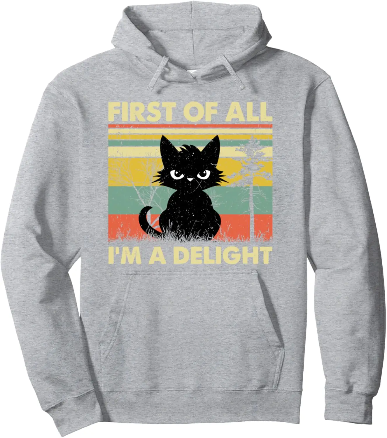 Funny Cat Graphic Tee - Sarcastic First of All I'm A Delight Pullover Hoodie Women Mens Sweatshirt Print on Demand Hoodies