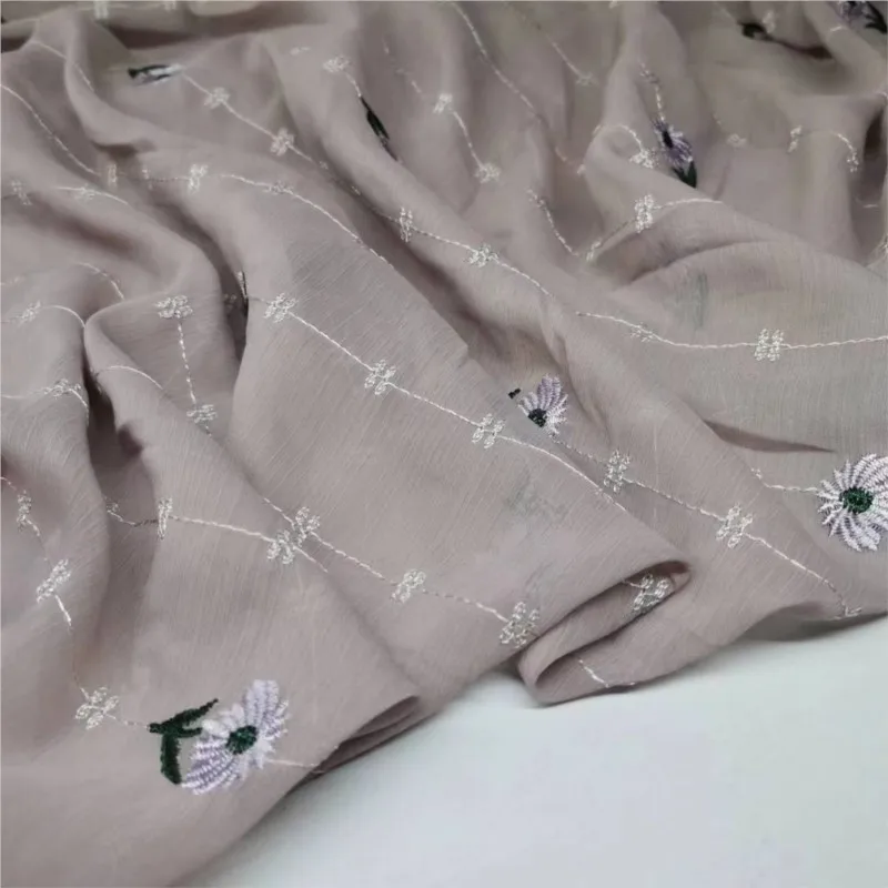 Embroidered Little Striped Chiffon Wrinkled Fabric Diy Hand-Made Sewing Polyester Fashion