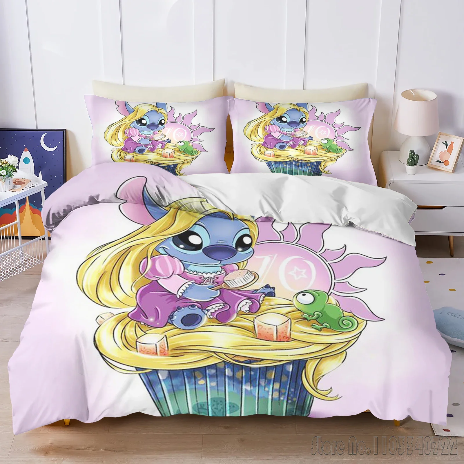 Ensemble de literie complet Stitch pour enfants, housse de couette de dessin animé imprimé mignon, housse de couette 3D pour la maison, 3 pièces, 1 taille jumelle