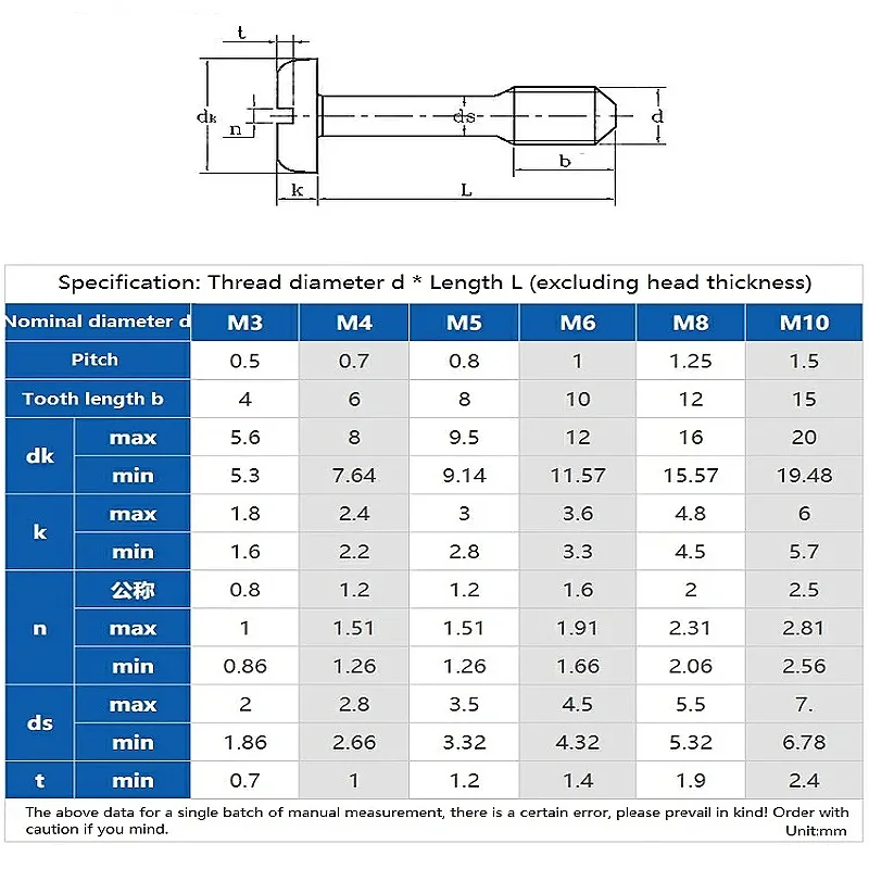 304 Stainless Steel M2.5 M3 M4 M5 M6 M8 Slotted Round Head Locking Screw Captive Screw Pan Head Half Thread Anti-Loosening Bolts