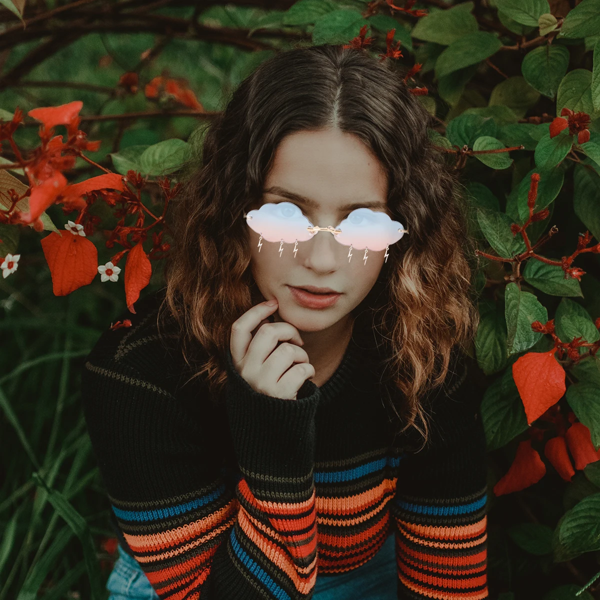 

Sunglasses Trendy Stylish Women Party Cloud Glasses Unique Glass Design Small Face Protection Sunglasses