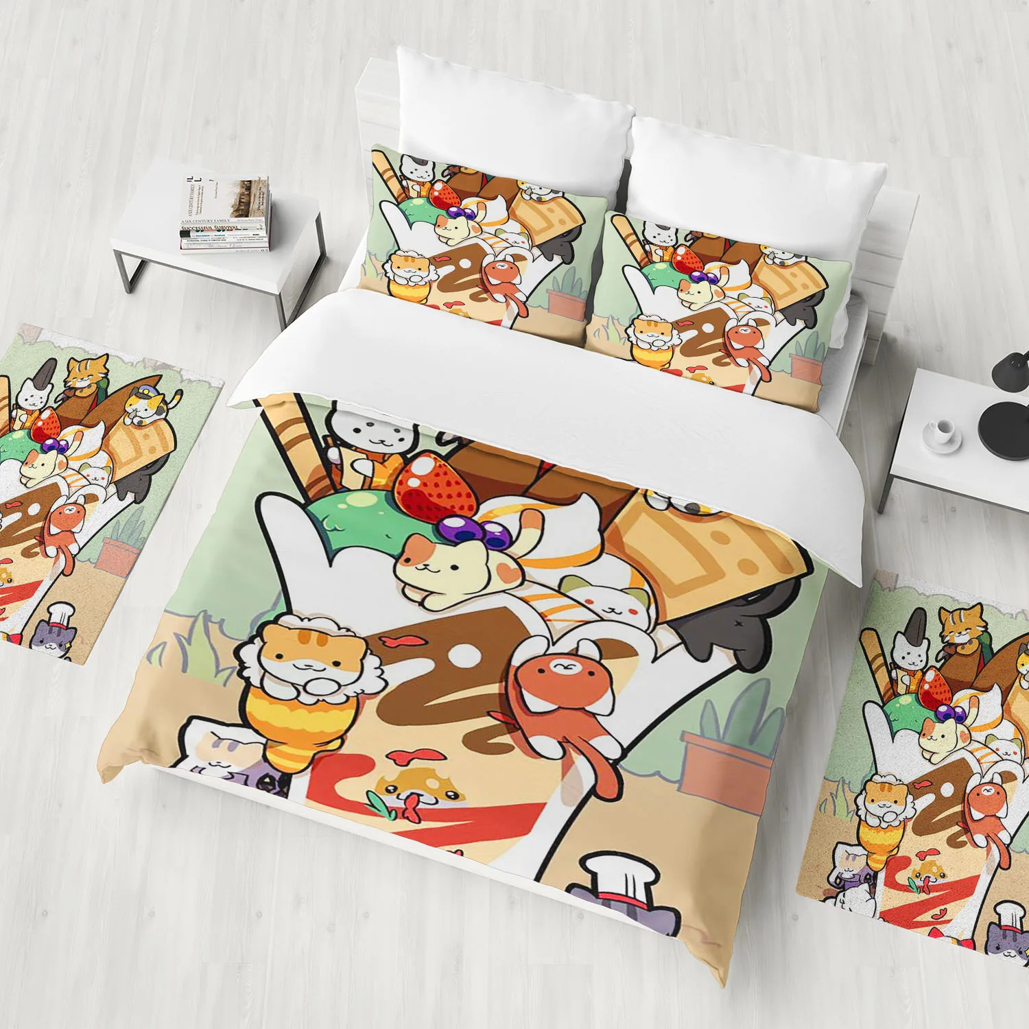 Cats Cartoon Duvet Cover Purple Bedding Set Children Bedroom Decoration Gift Single Easter Independence Day Christmas Halloween