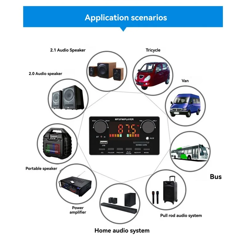 B92B-FM Radio Module 12V BT5.0 MP3 Player 2X60w Hands-Free Decoder Board 120W Amplifier Car Audio TF USB AUX Recording Support