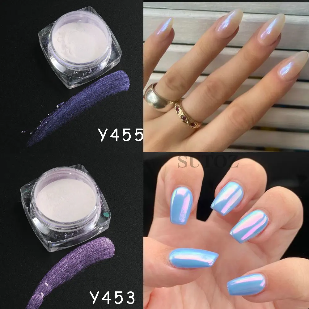 Polvo de uñas de perla cromada blanca, polvo de frotamiento de sirena Aurora, purpurina para arte de uñas, efecto espejo, decoraciones de manicura, LEBY459