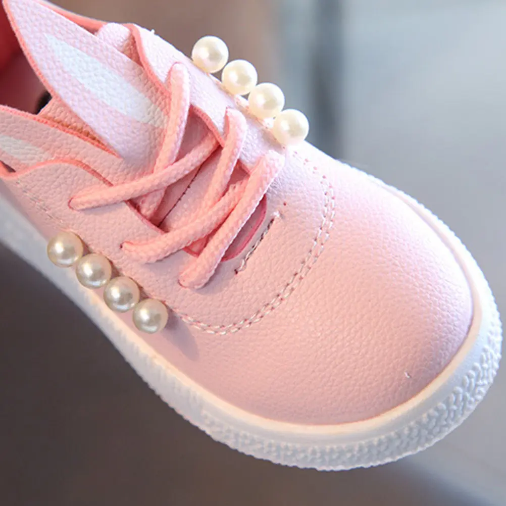 

Cute Rabbit Ear Princess Shoes for Girls Age 1-6 Pink Soft Elastic Toddler Sneakers with Pearl Accents Breathable