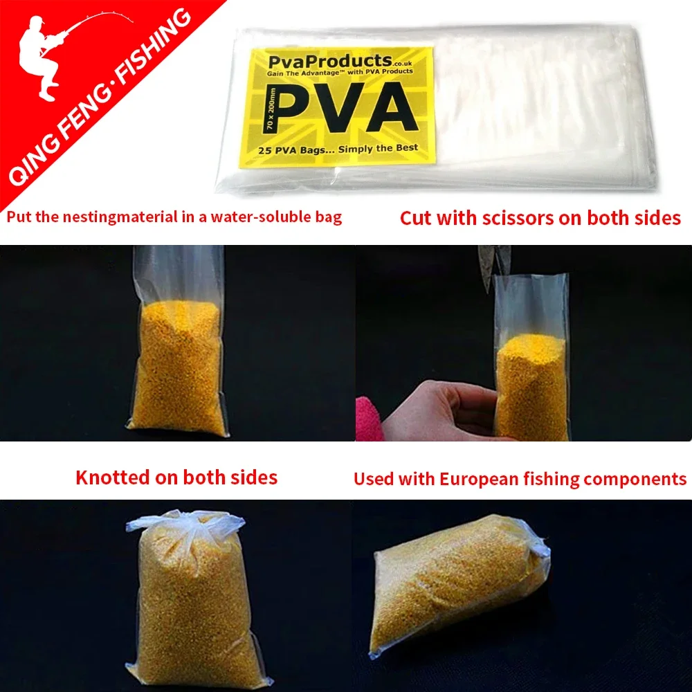 50PCS Borse per pesca alla carpa in PVA a dissoluzione rapida Materiale per la pesca ambientale Affrontare borse per esche alla carpa 5 * 10cm 7 * 10cm ecc.