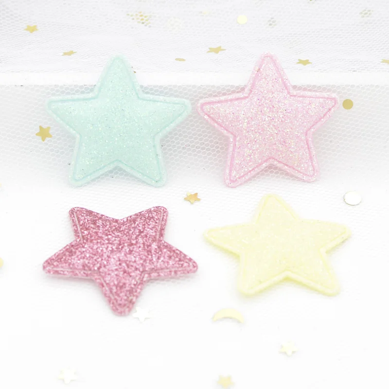 80Pcs 33mm Star Non-woven Patches Glitter Felt Appliques for Clothes Sewing Supplies Diy Headwear Hair Clips Crafts Ornament